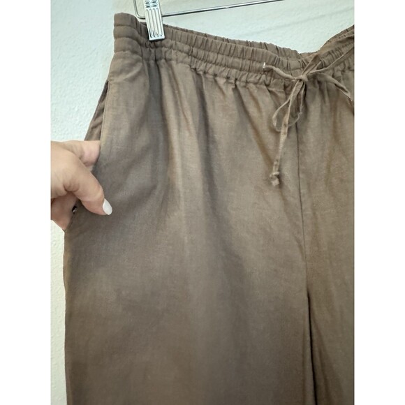 Coldwater Creek Brown Linen Pull On Pants Wide Leg Embroidered Lagenlook Size L - Picture 2 of 9